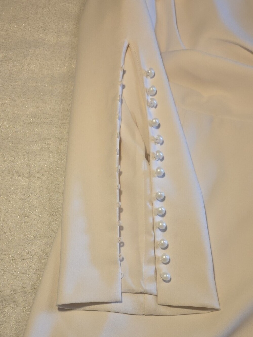 Fehaute Refined White Long-Sleeve Sheath Dress with Floral Shoulder Accent 8 - Picture 11 of 13